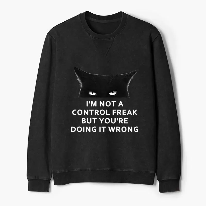 Kyoto-Lion Control Freak Funny Washed Terry Sweatshirt
