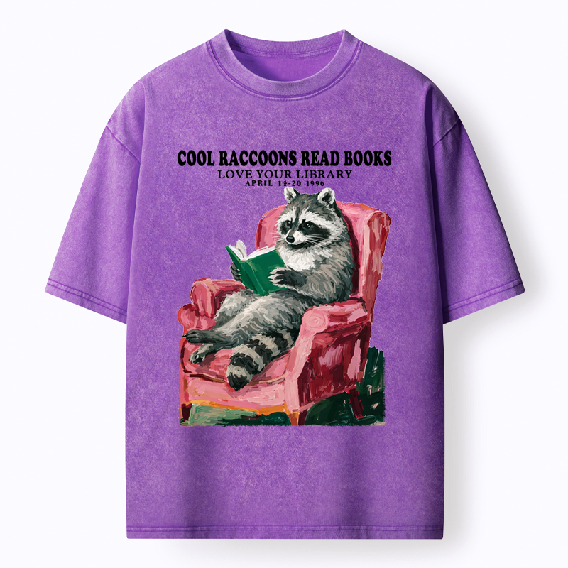 Kyoto-Lion Cool Raccoon Reads Washed T-Shirt
