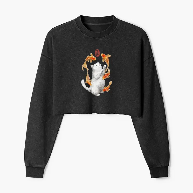 Japanese Washed Crop Sweatshirt for Women