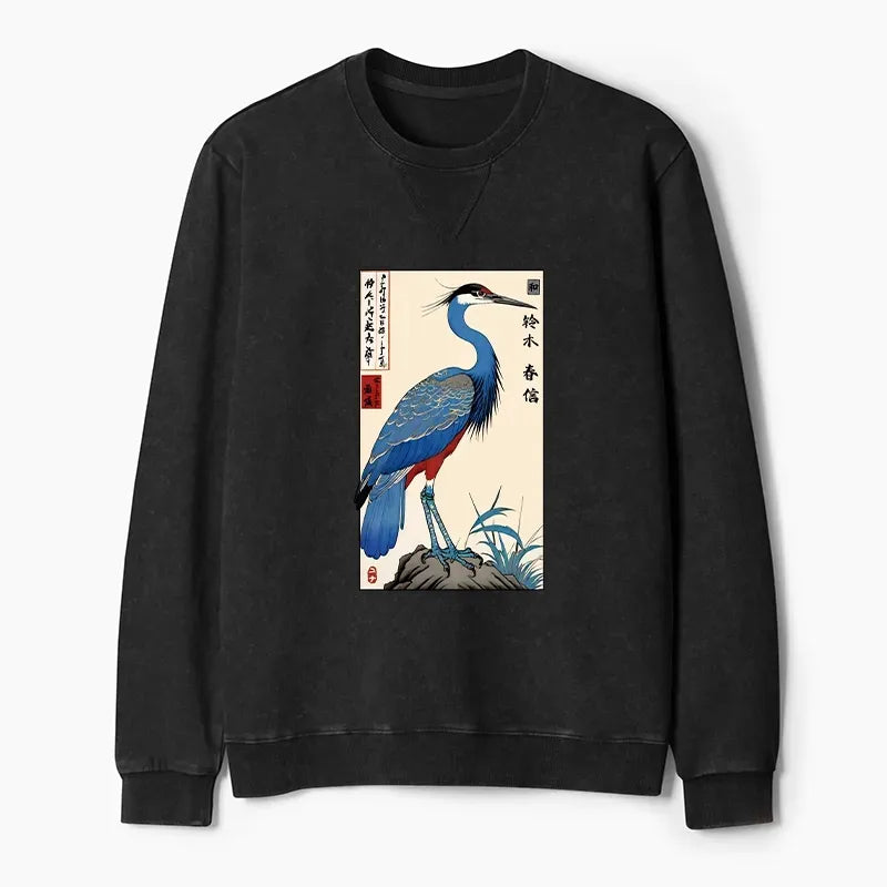 Kyoto-Lion Colorful Crane Washed Terry Sweatshirt