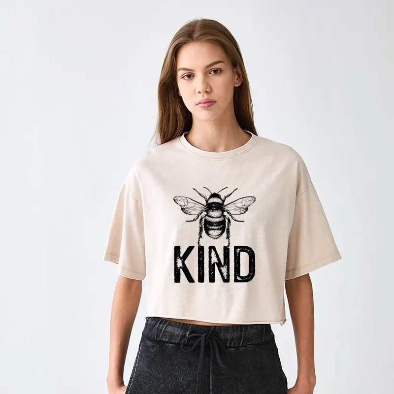 Japanese minimalist bee kind crop t-shirt