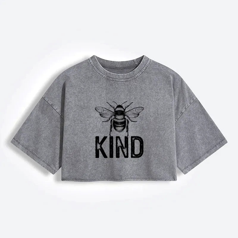 Japanese minimalist bee kind crop t-shirt