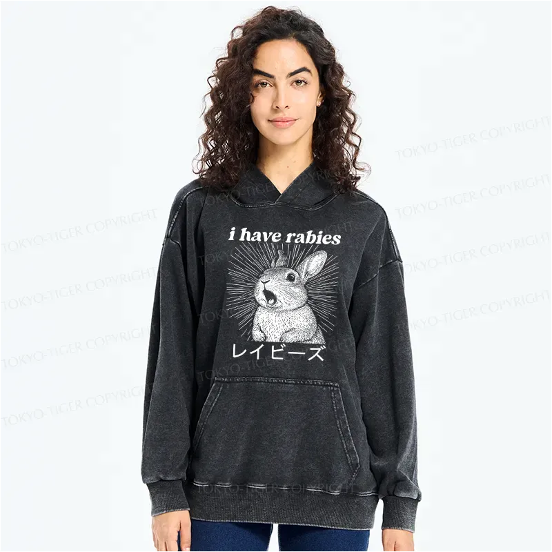 Kyoto-Lion Funny Rabbit Washed Hoodie