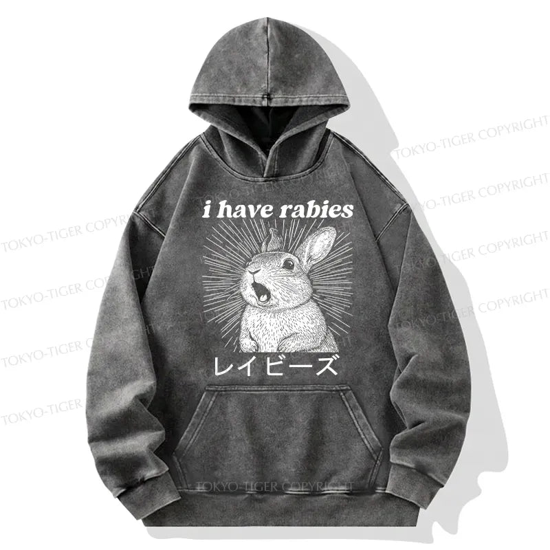 Kyoto-Lion Funny Rabbit Washed Hoodie