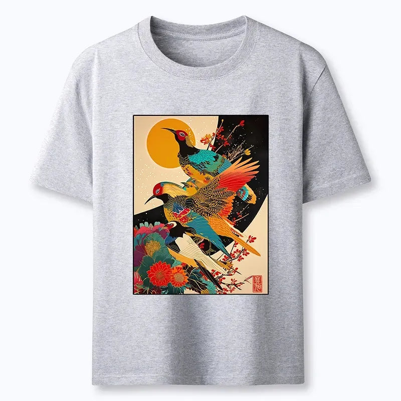 Kyoto-Lion Sunrise Pheasants Blossom Oriental Art Design Classic T-Shirt