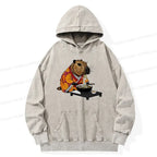 Kyoto-Lion Cute Capybara Eating Ramen Washed Hoodie