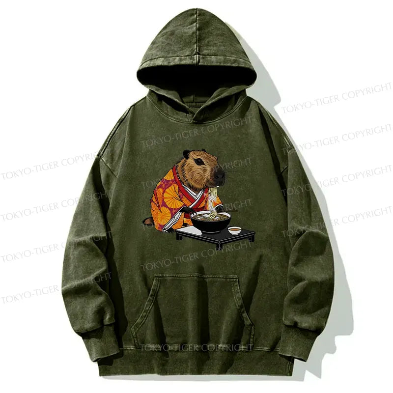 stylish capybara eating ramen sweatshirt