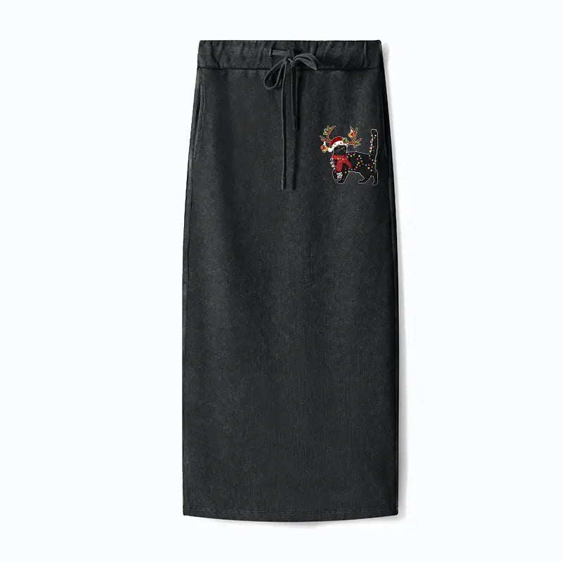 Black Cat Washed Skirt for Casual