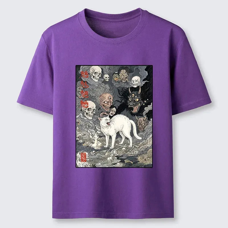 japanese ghost cat art t-shirt gift for her