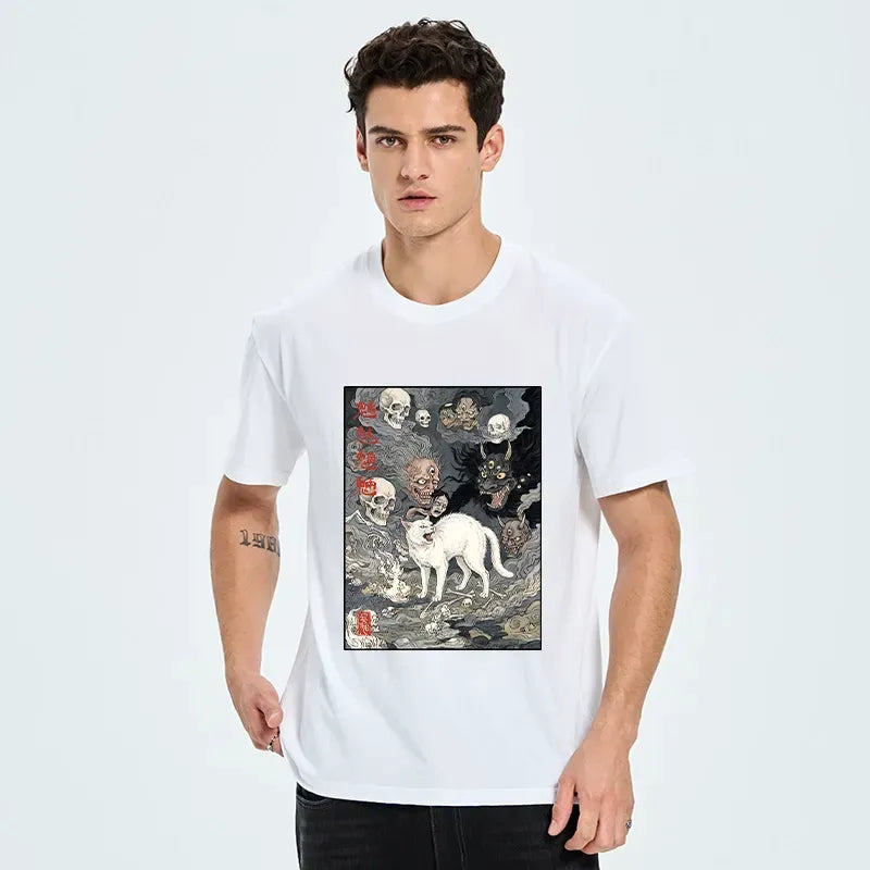 japanese ghost cat art t-shirt gift for her