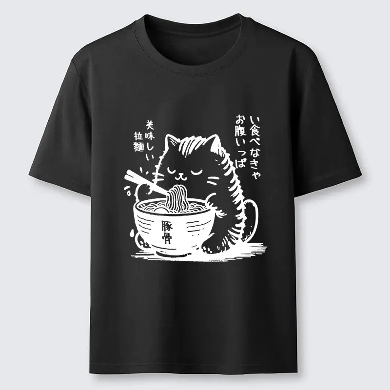 Cute Japanese Cat Ramen Tee for Daily Wear
