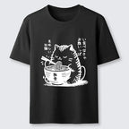 Cute Japanese Cat Ramen Tee for Daily Wear