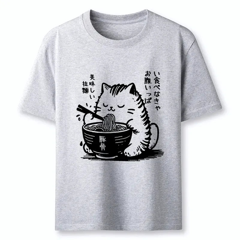 Funny Cat Eating Ramen Japanese T-Shirt