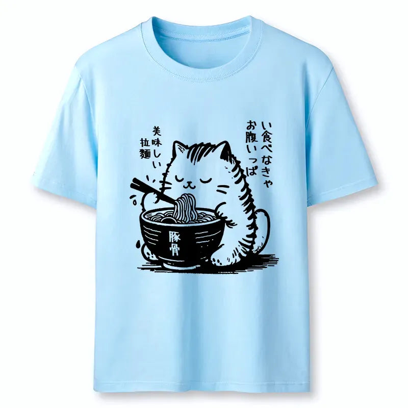 Cute Japanese Cat Ramen Tee for Daily Wear