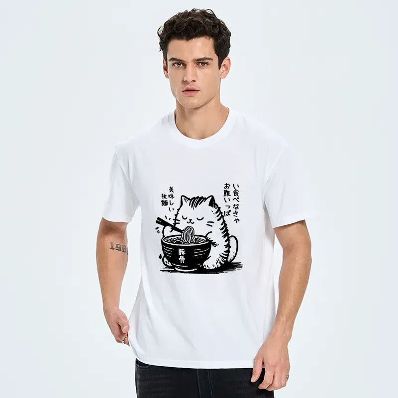 Funny Cat Eating Ramen Japanese T-Shirt