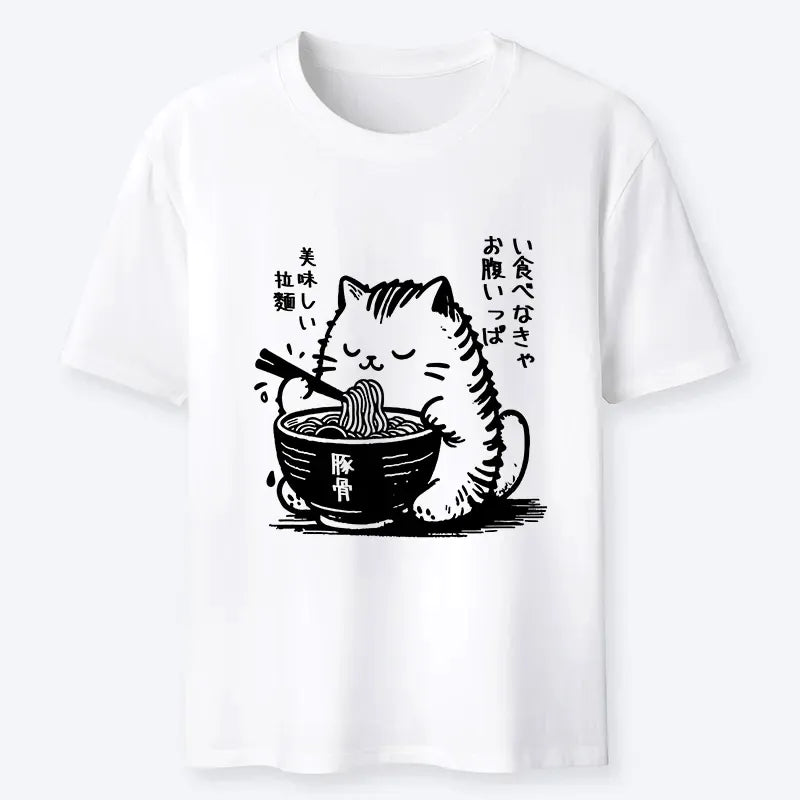 Cute Japanese Cat Ramen Tee for Daily Wear