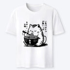 Cute Japanese Cat Ramen Tee for Daily Wear