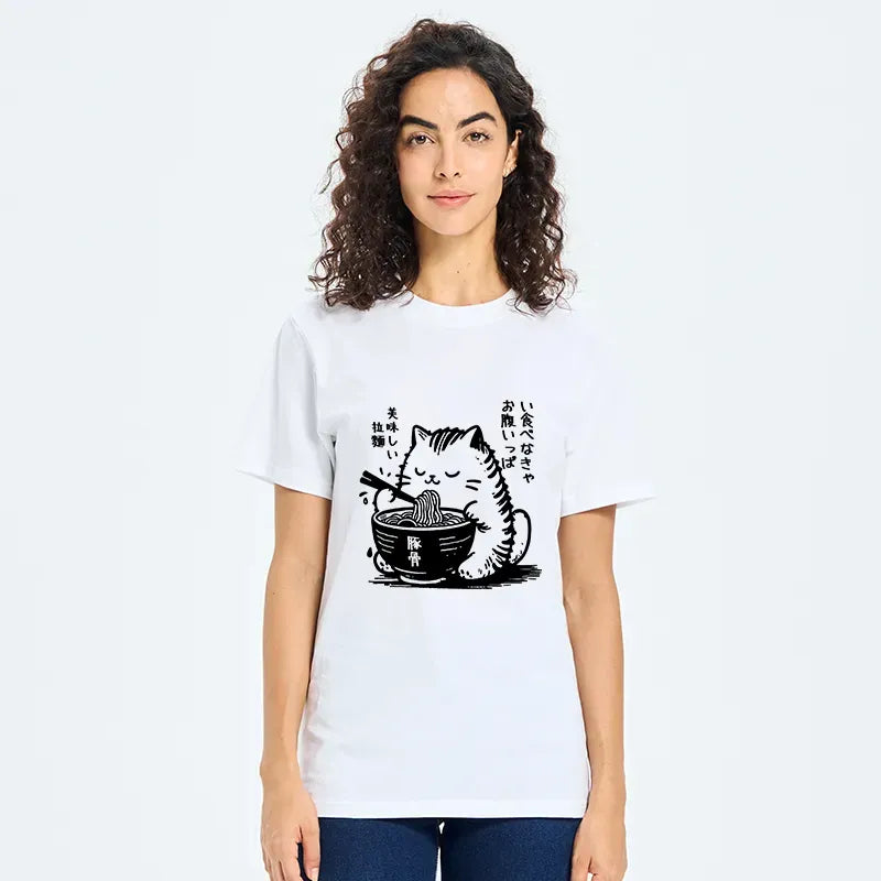 Cute Japanese Cat Ramen Tee for Daily Wear