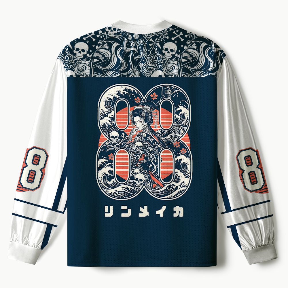 Kyoto-Lion Skeleton Sun Kimono Paneled Long Sleeve Jersey