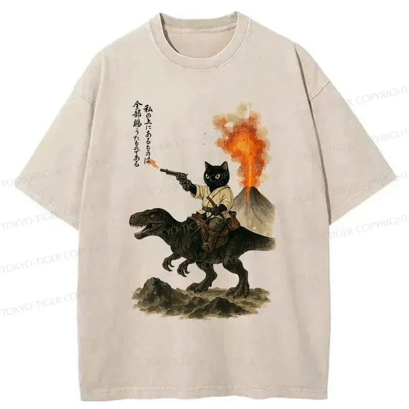 Japanese Vintage Cat Dinosaur T-Shirt