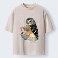 Kyoto-Lion Owl Slurps Hot Ramen Japan Art Washed T-Shirt