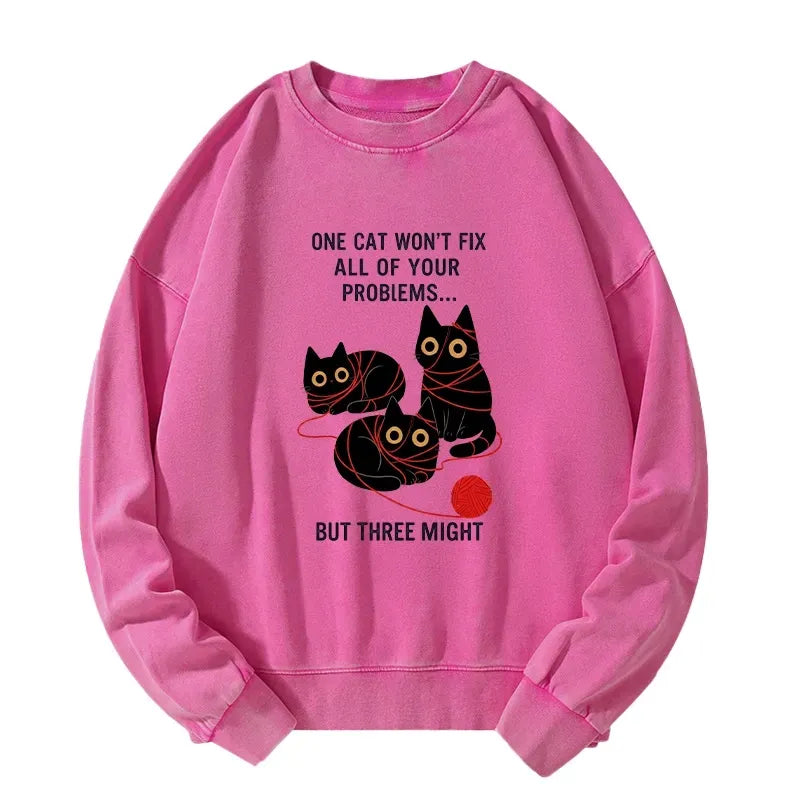Kyoto-Lion Three Cats Fix All Problems Washed Sweatshirt