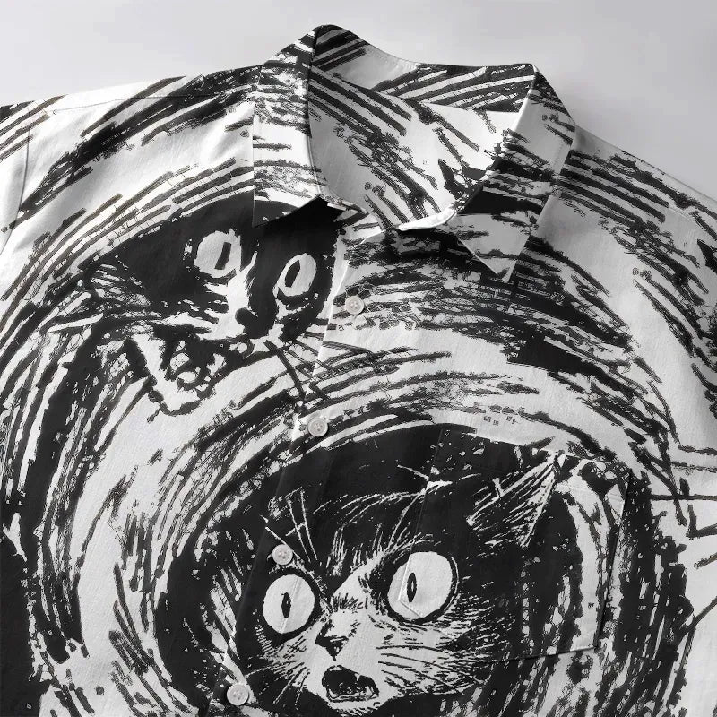 Japanese Cat Button-up Shirt for Vacation