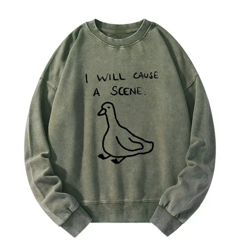 Kyoto-Lion Stupid Goose Funny Japan Retro Washed Sweatshirt