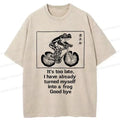 Kyoto-Lion Funny Frog Riding A Bicycle Washed T-Shirt