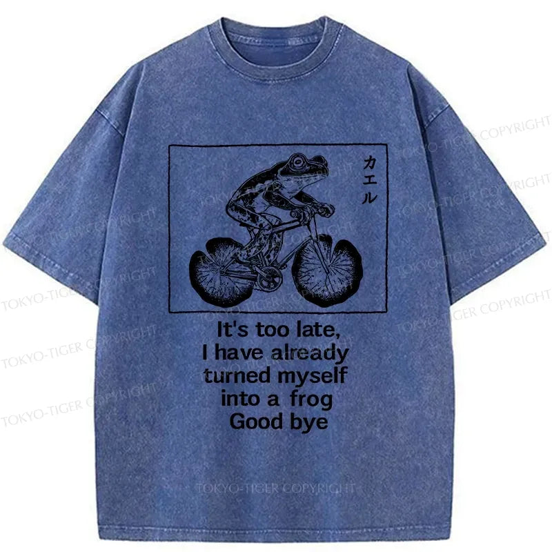Kyoto-Lion Funny Frog Riding A Bicycle Washed T-Shirt