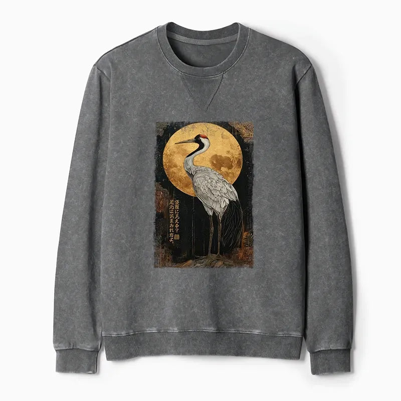 Vintage Japanese Crane Kanji Sweatshirt for Daily Wear