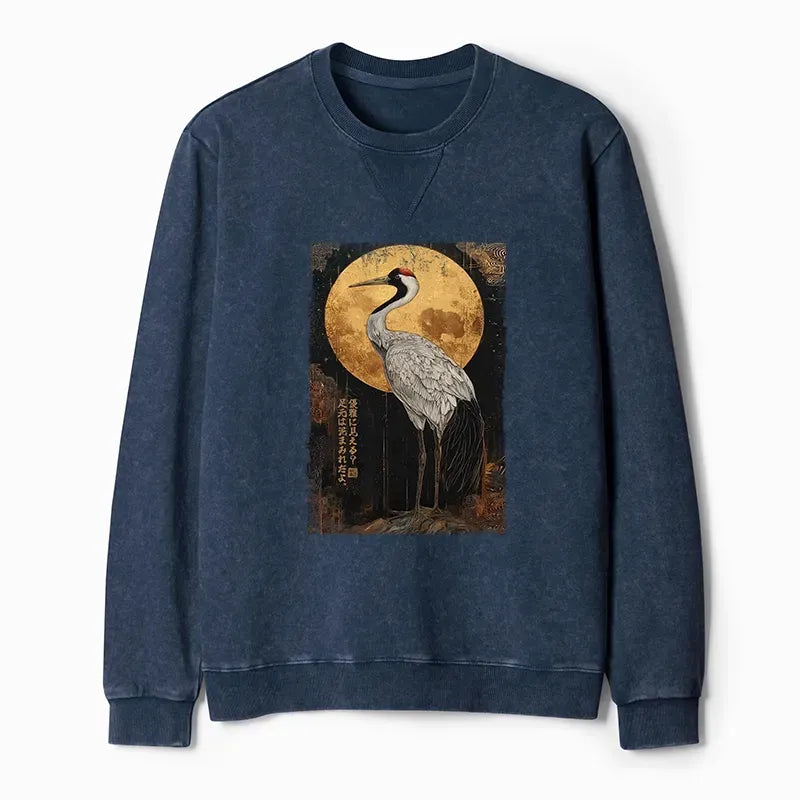 Vintage Japanese Crane Kanji Sweatshirt for Daily Wear