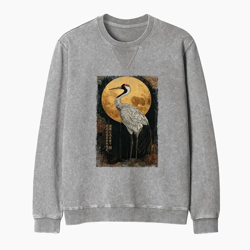 Vintage Japanese Crane Kanji Sweatshirt for Daily Wear