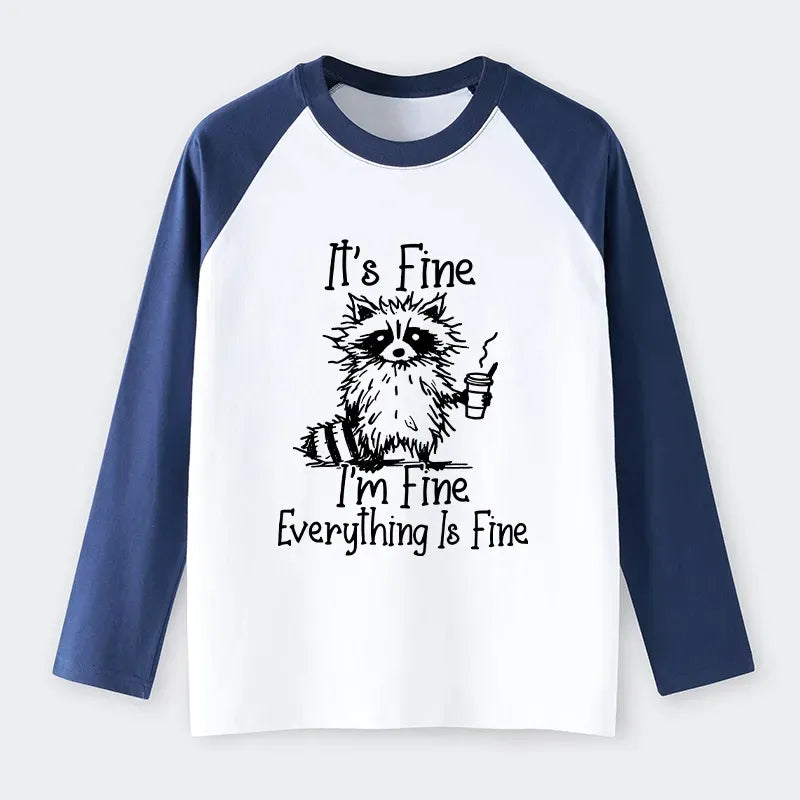 Kyoto-Lion Raccoon Fine Meme Raglan Long Sleeve T-shirt