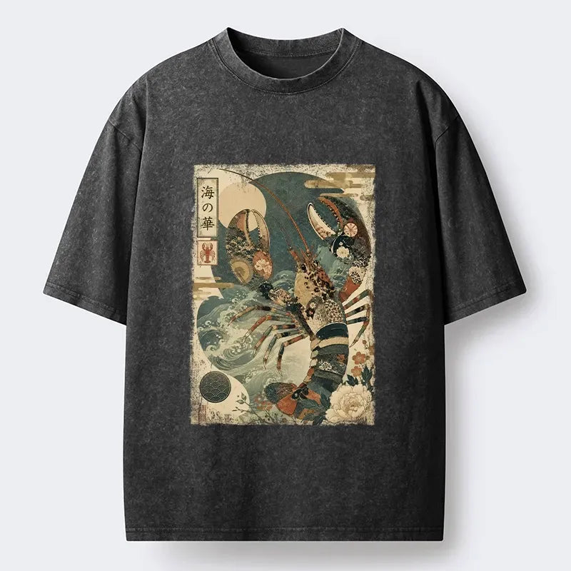 Japanese sea waves washed t-shirt