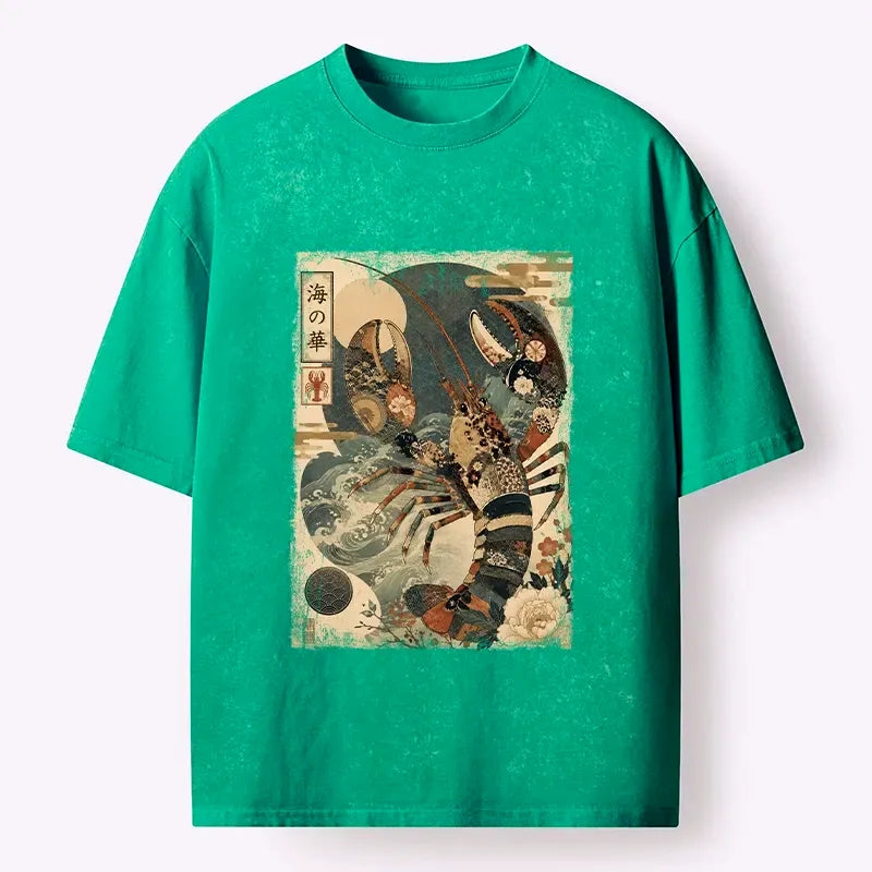 Japanese sea waves washed t-shirt