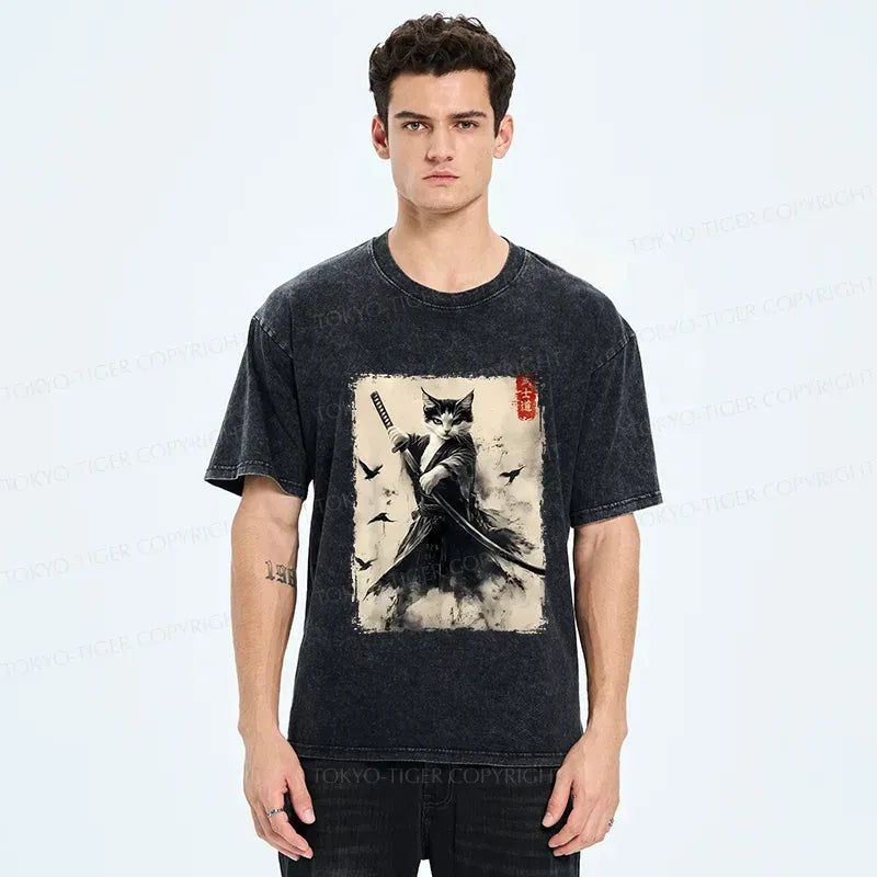 Retro Japanese Cat Samurai T-Shirt