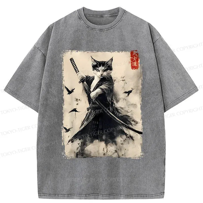 Retro Japanese Cat Samurai T-Shirt