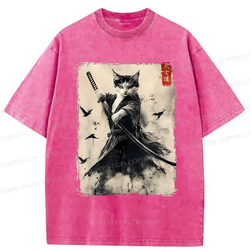 Retro Japanese Cat Samurai T-Shirt