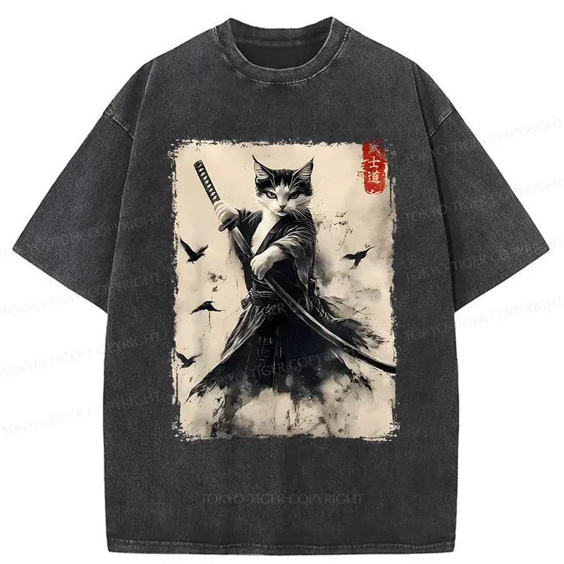 Retro Japanese Cat Samurai T-Shirt