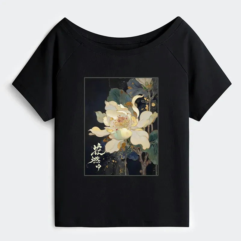 Vintage Japanese Lotus T-Shirt with Golden Specks