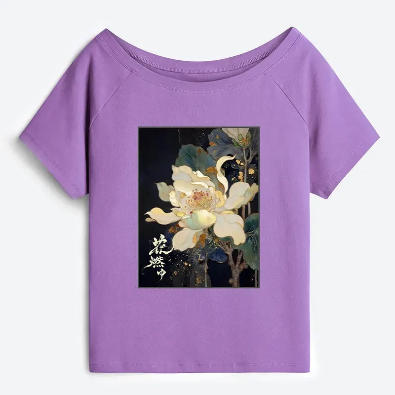 Vintage Japanese Lotus T-Shirt with Golden Specks