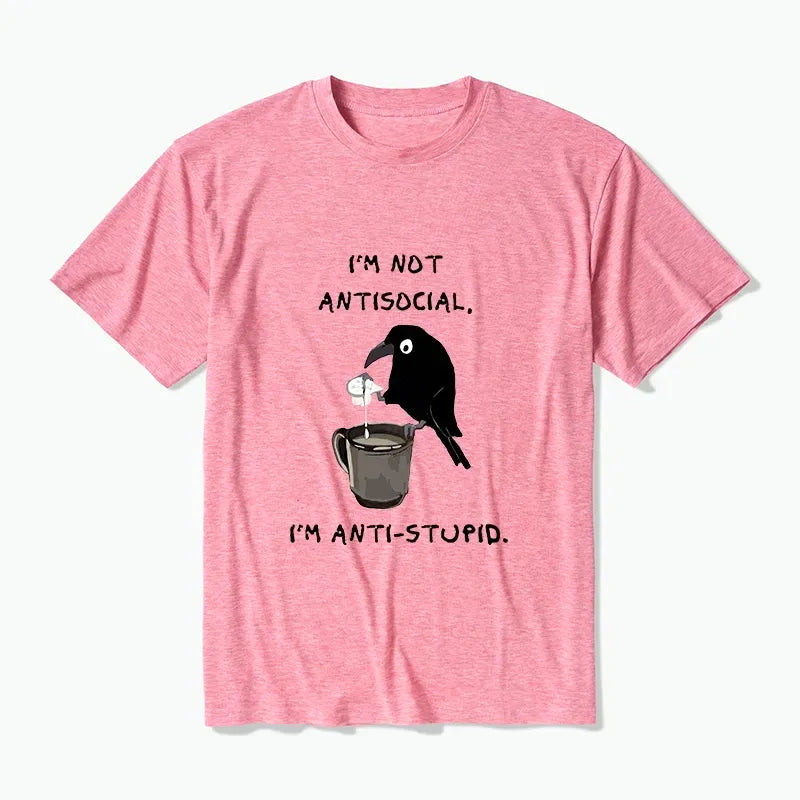 Kyoto Crow Alone Coffee T-Shirt for Casual