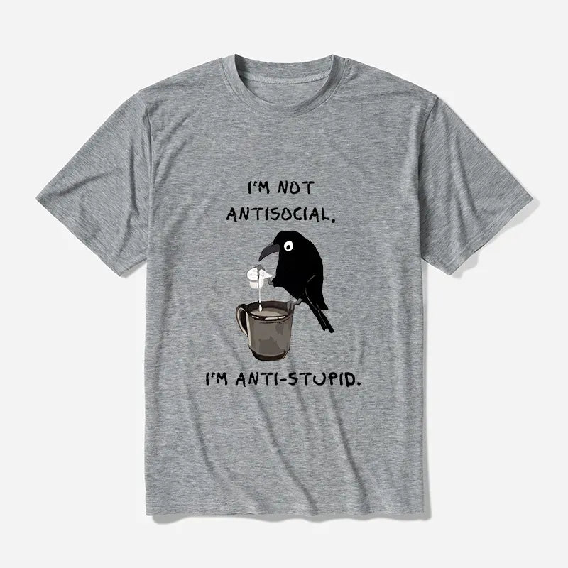 Kyoto Crow Alone Coffee T-Shirt for Casual