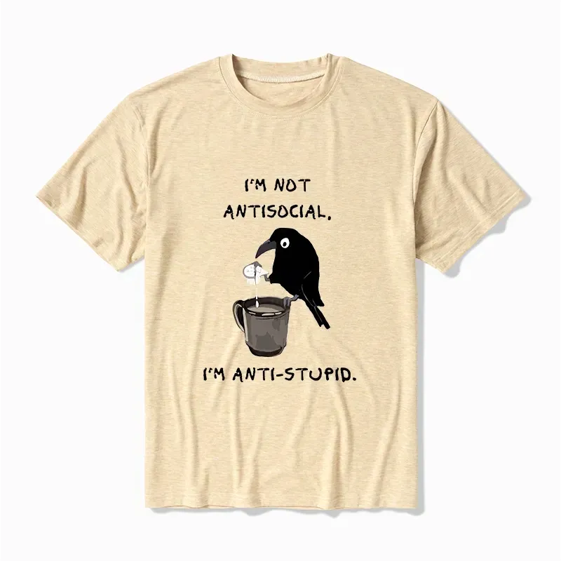 Kyoto Crow Alone Coffee T-Shirt for Casual