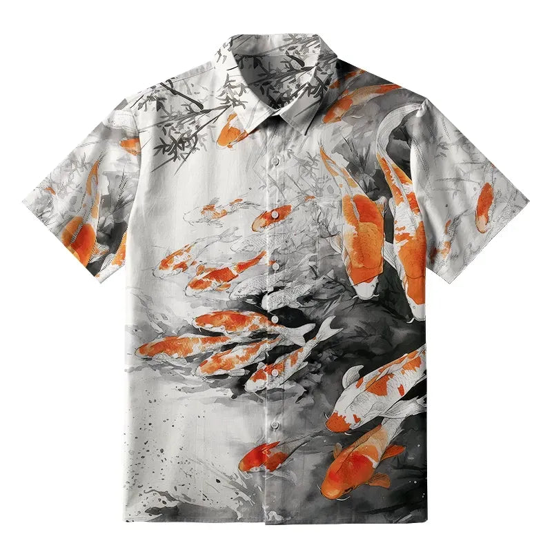 Kyoto-Lion Dance Of The Koi Button-up Shirt