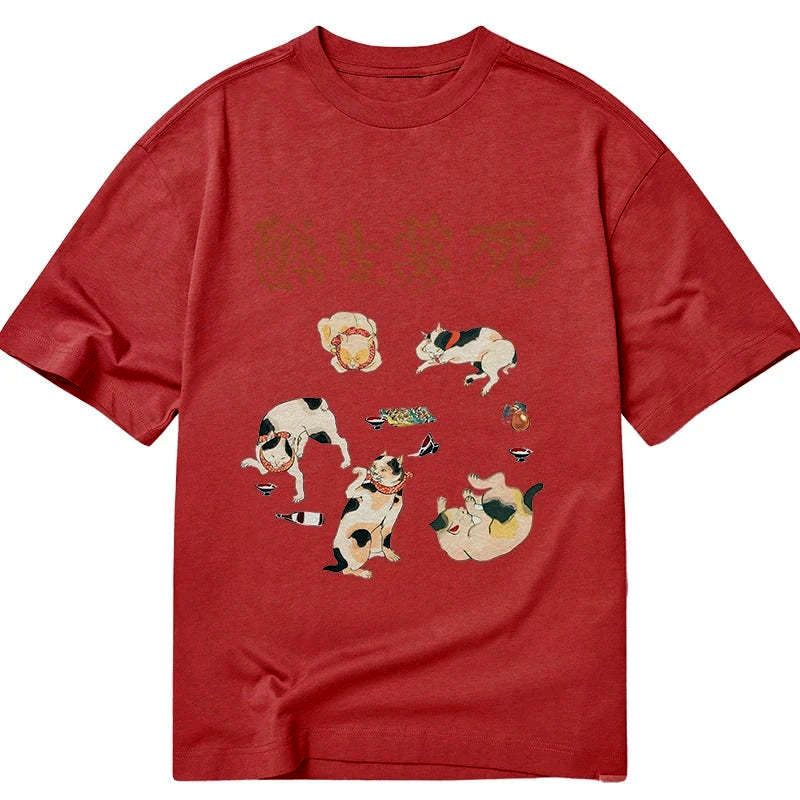 japanese drunken cat t-shirt gift for him