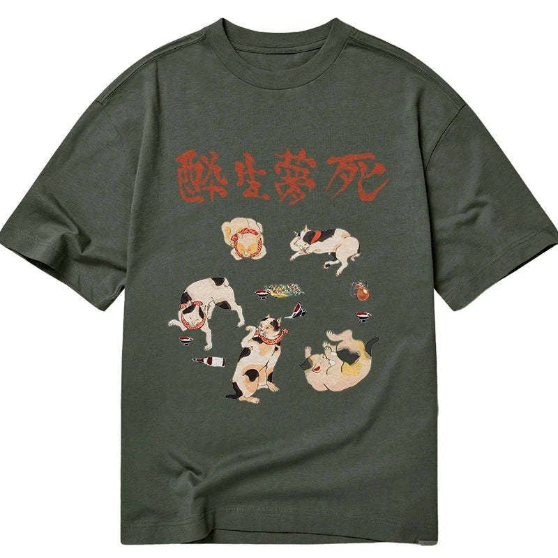 japanese drunken cat t-shirt gift for him