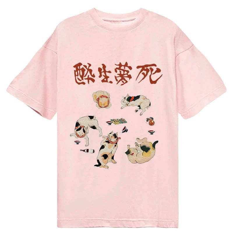 vintage japanese cat t-shirt comfortable daily wear