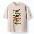Kyoto-Lion Colorful Folk Birds In Earthy Tones Washed T-Shirt